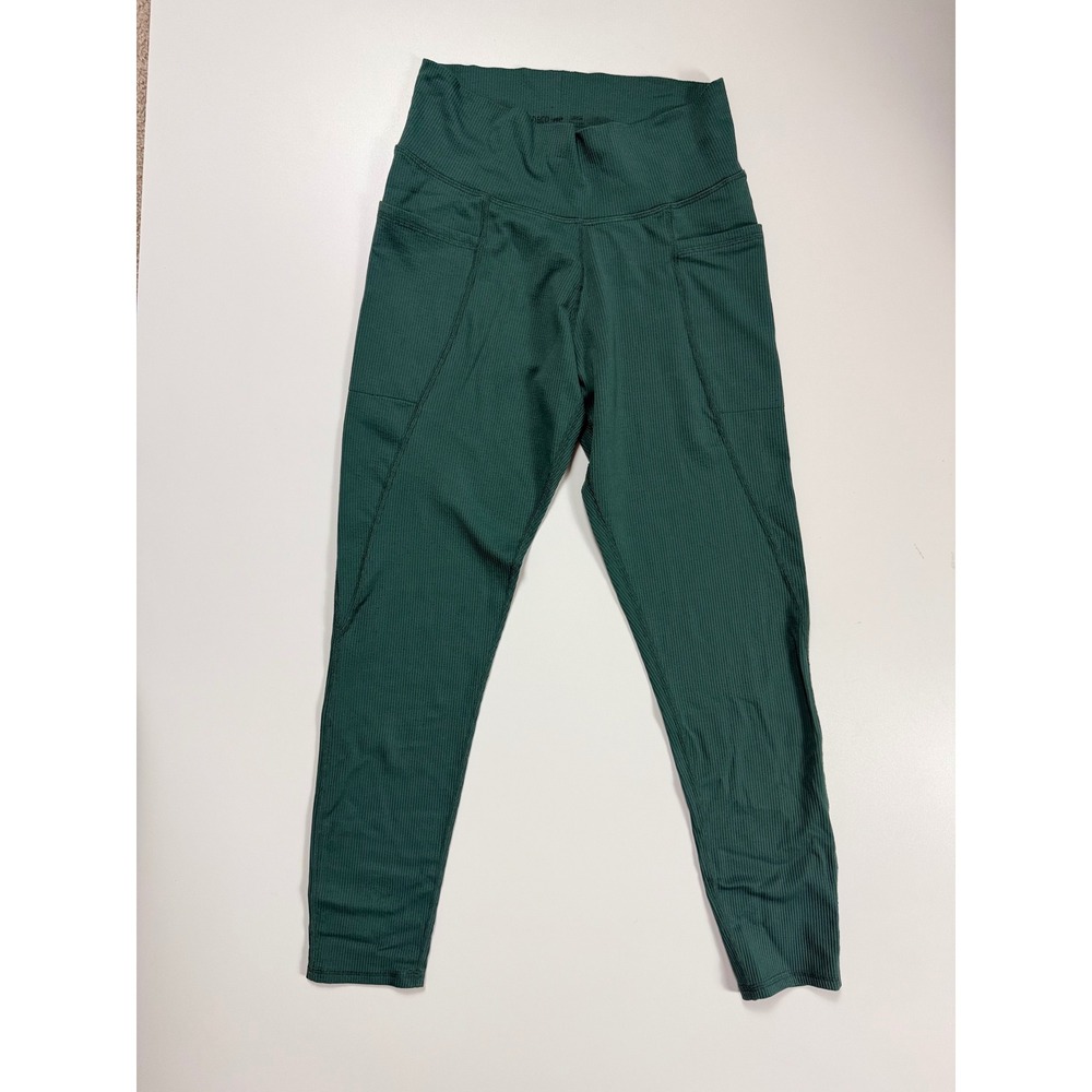 Toad & Co Ribbed High Rise Leggings Forest Green Side Pockets Womens Large